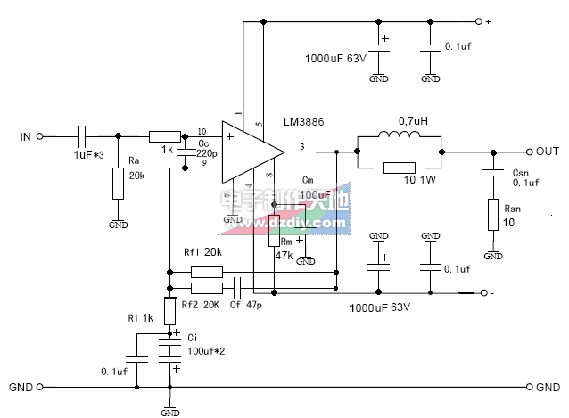 LM3886ʷŴ·ͼ LM3886 power amplifier circuit