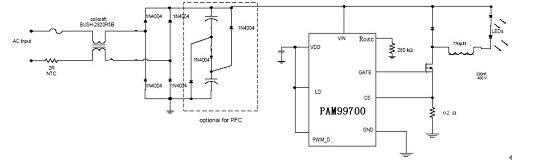 图6. 采用美国PAM公司的PAM99700的高压Buck的电路图。