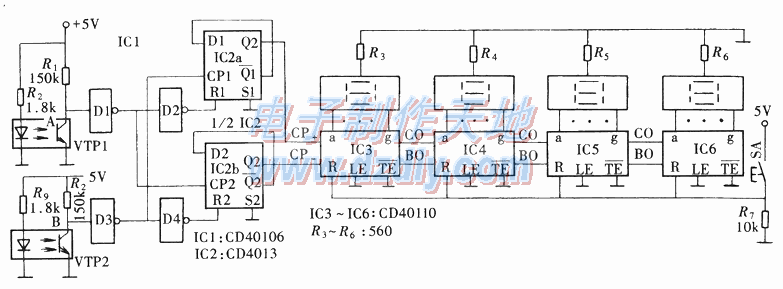 绕线机电子计数器电路图CD40106 COUNTER