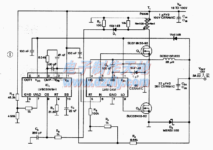 宽范围稳压器的设计LM5020+LM5104降压电路图