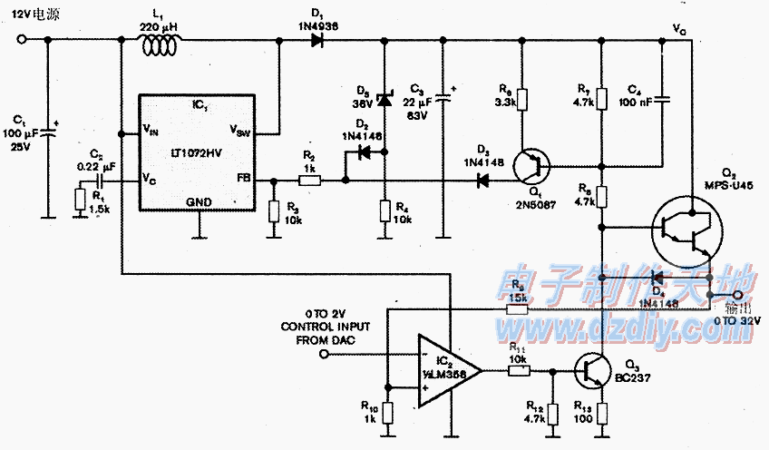 输出电压可变的通用电源LT1072 regulated power supply